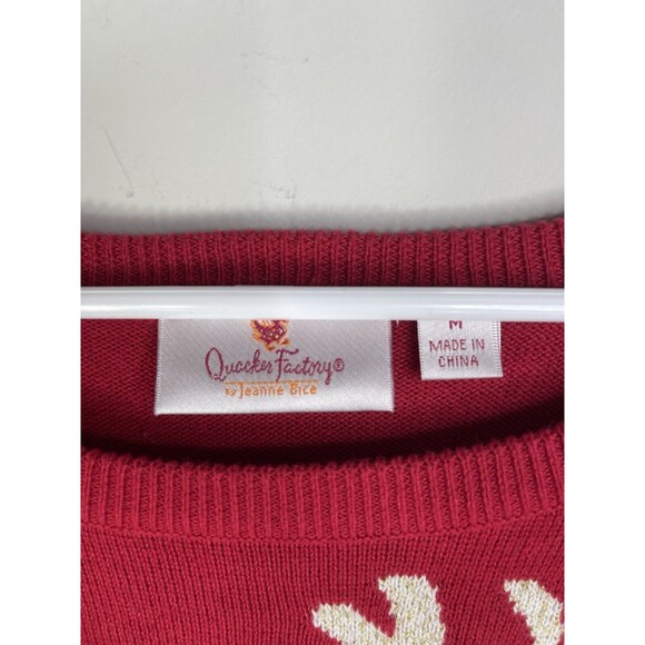 Quacker Factory M Red Holiday Sweater with Gold & White Sequin Rudolph Reindeer - Picture 2 of 7